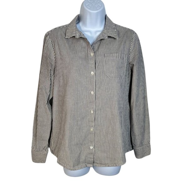 Sezane Tomboy Shirt Stripes Ecru Blue Button Down Casual french 36 Small - Picture 6 of 16